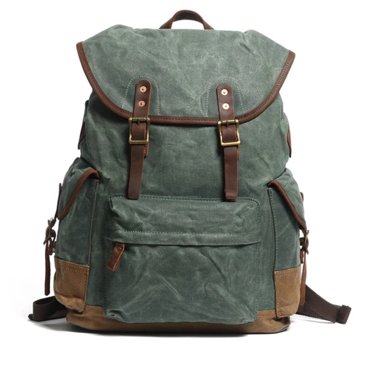 2023时尚潮流旅行双肩包休闲学生背囊防水背包抽绳男士油蜡帆布包