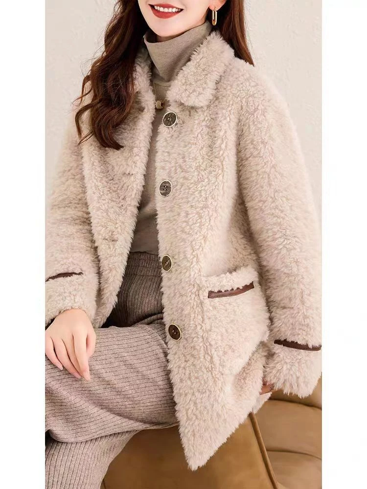 秋冬时尚百搭真羊毛外套皮毛一体冬季女大衣外套洋气女士气质韩版