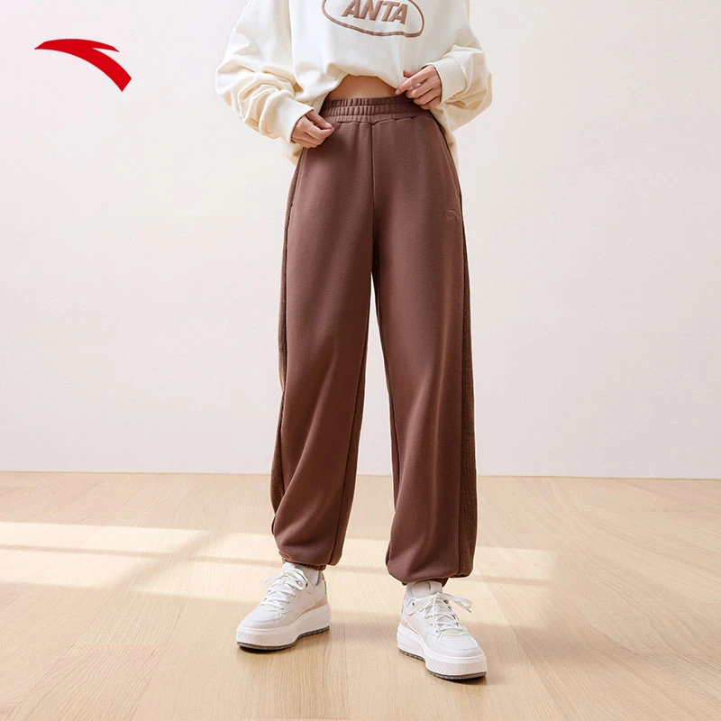 安踏拼接灯芯绒灯笼裤女款春季加厚保暖宽松运动长裤时尚束脚裤子