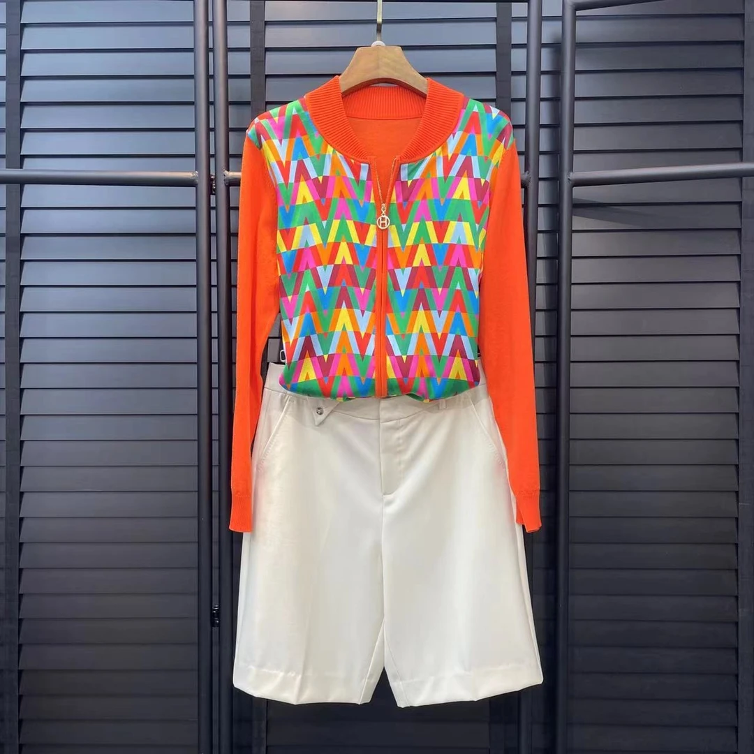 D【2025年春季新品】22626设计感橙蚕丝拼接羊毛棒球服百搭上衣