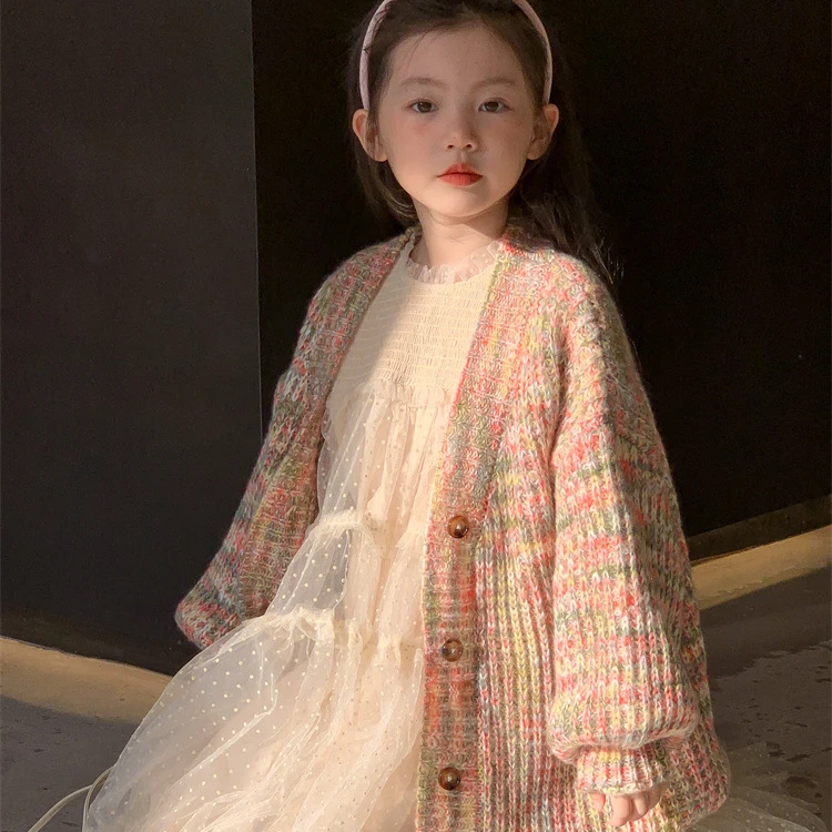 女童外套秋季2024新款洋气宝宝韩版儿童彩条长袖秋季开衫毛衣潮