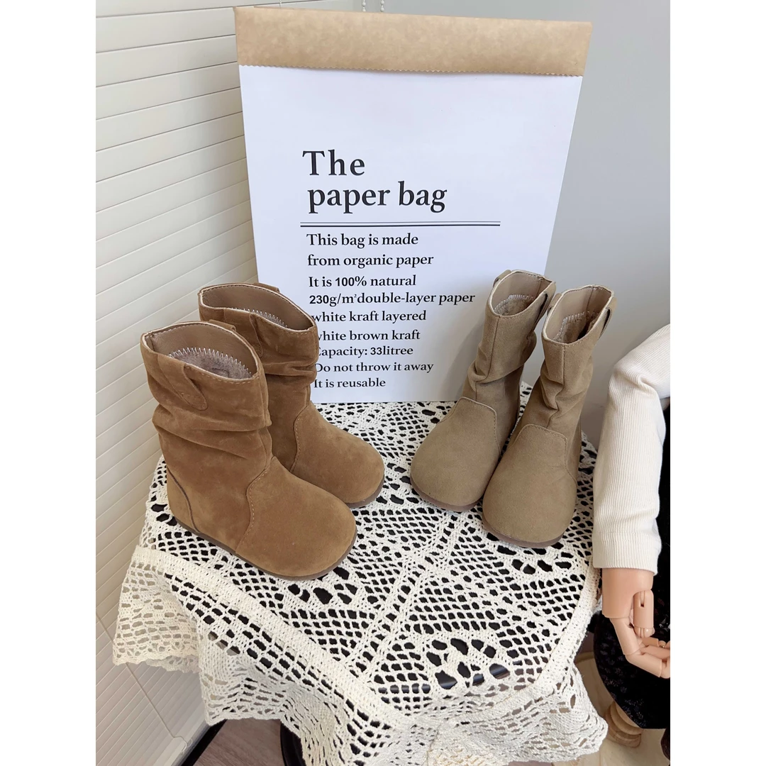 女童马丁靴秋冬季新款加绒儿童中筒靴保暖宝宝靴子二棉小女孩短靴