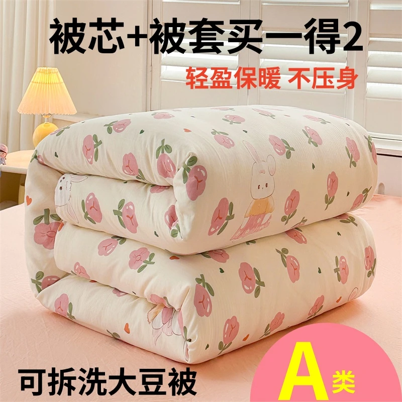 可拆洗大豆被被套春秋被加厚冬被轻盈单人保暖被子奢华被芯