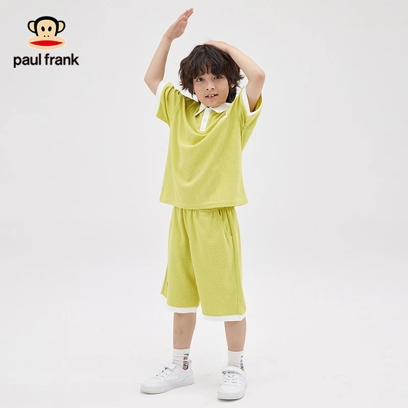 【112】paul frank/大嘴猴浅黄儿童休闲夏季时尚透气POLO短T恤套装