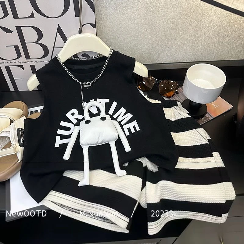 【耀选】儿童夏季时尚潮流立体玩偶魔术贴短袖短裤套装洋气