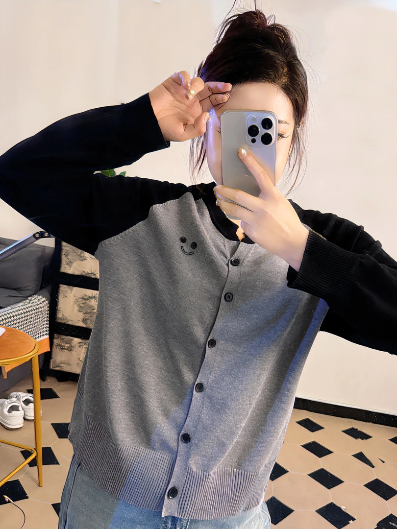 8199款大码女装胖时髦修身气质显瘦上衣春新百搭减龄插肩袖针织衫