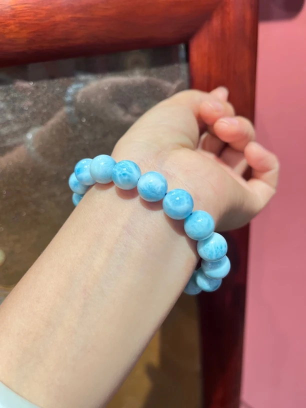 蓝色治愈系海洋之心海纹石手链