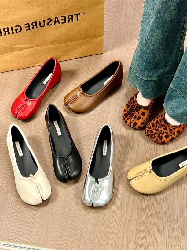 titing韩版猪蹄鞋！复古感豹纹分趾内增高单鞋女夏季时尚猪蹄单鞋