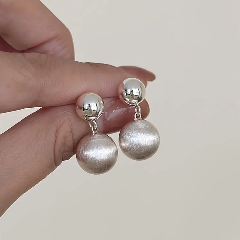 盛铃兰 925银耳饰 【重工款】拉丝圆珠耳钉爆款轻奢耳环小众高级感