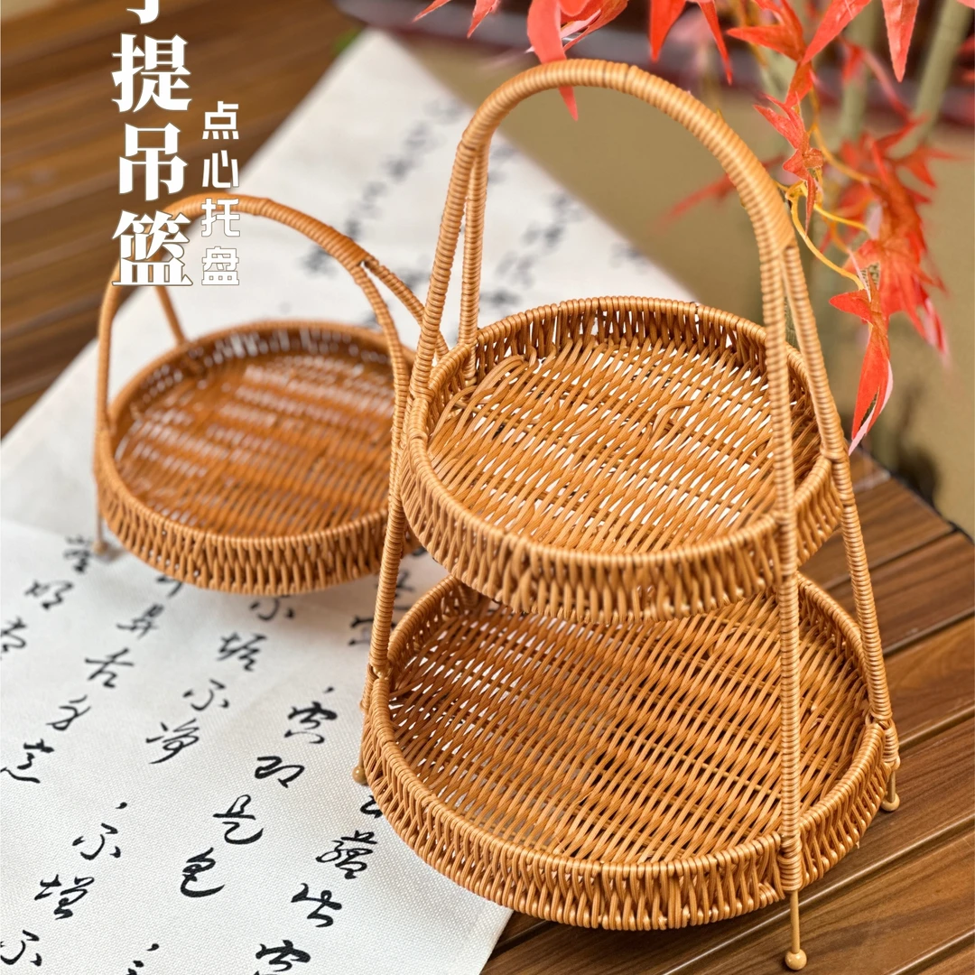 W1【国庆秋游】水果篮复古新中式露营野炊亲子装备零食中式收纳篮