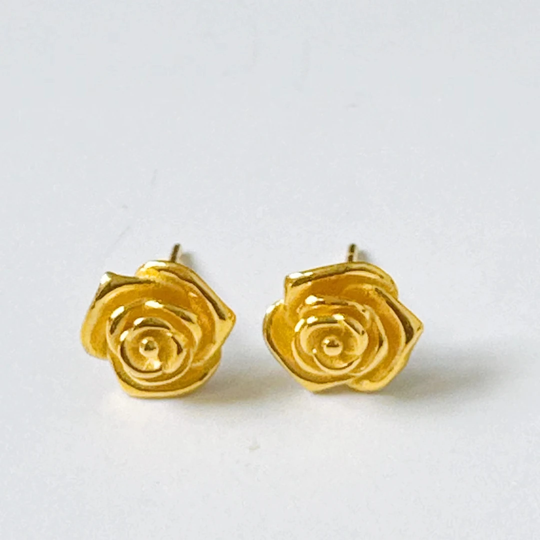 足金999 玫瑰花耳钉