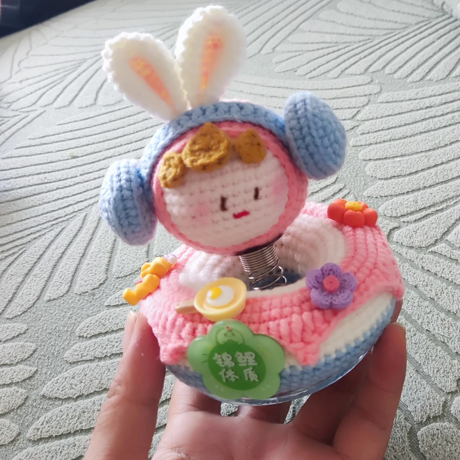 成品车载摆件毛线编织耳机兔汽车摆件摇摇乐纯手工钩织礼品