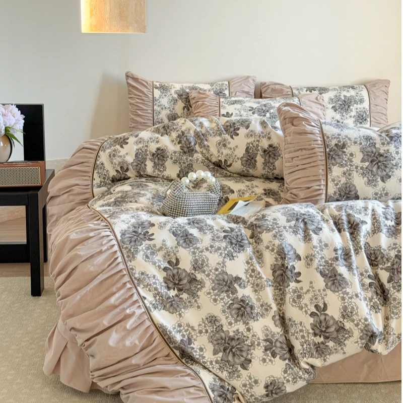 高档法式复古全棉磨毛四件套新款纯棉床上用品田园碎花被套床单款