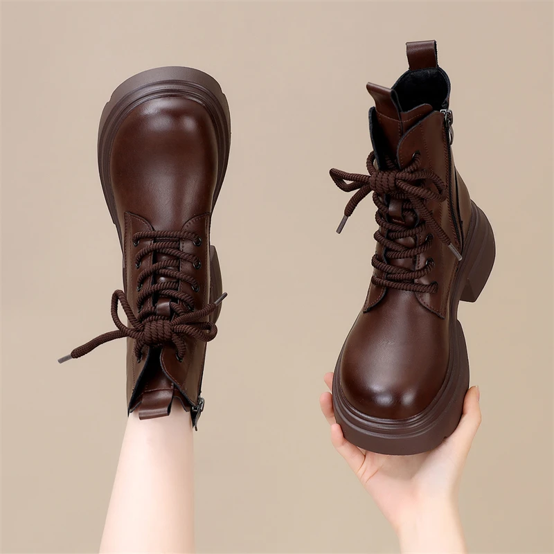 马丁靴女款爆款2024新款真皮简约舒适短靴秋冬加绒厚底增高小皮靴