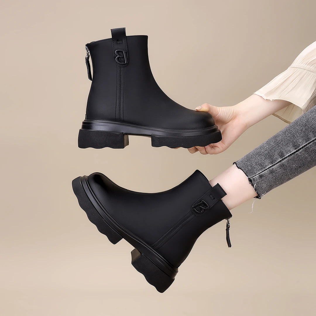 舒适马丁靴女2024新款秋冬厚底增高小个子英伦风短靴切尔西靴单靴