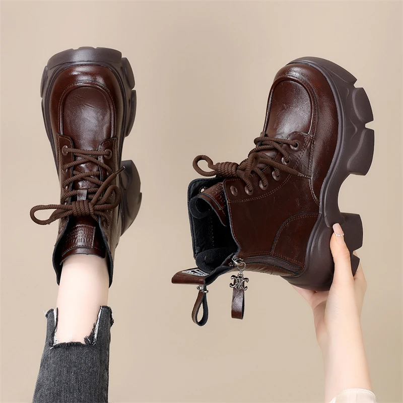 软皮马丁靴2025年新款秋冬时尚欧货小个子增高厚底短靴英伦风单靴