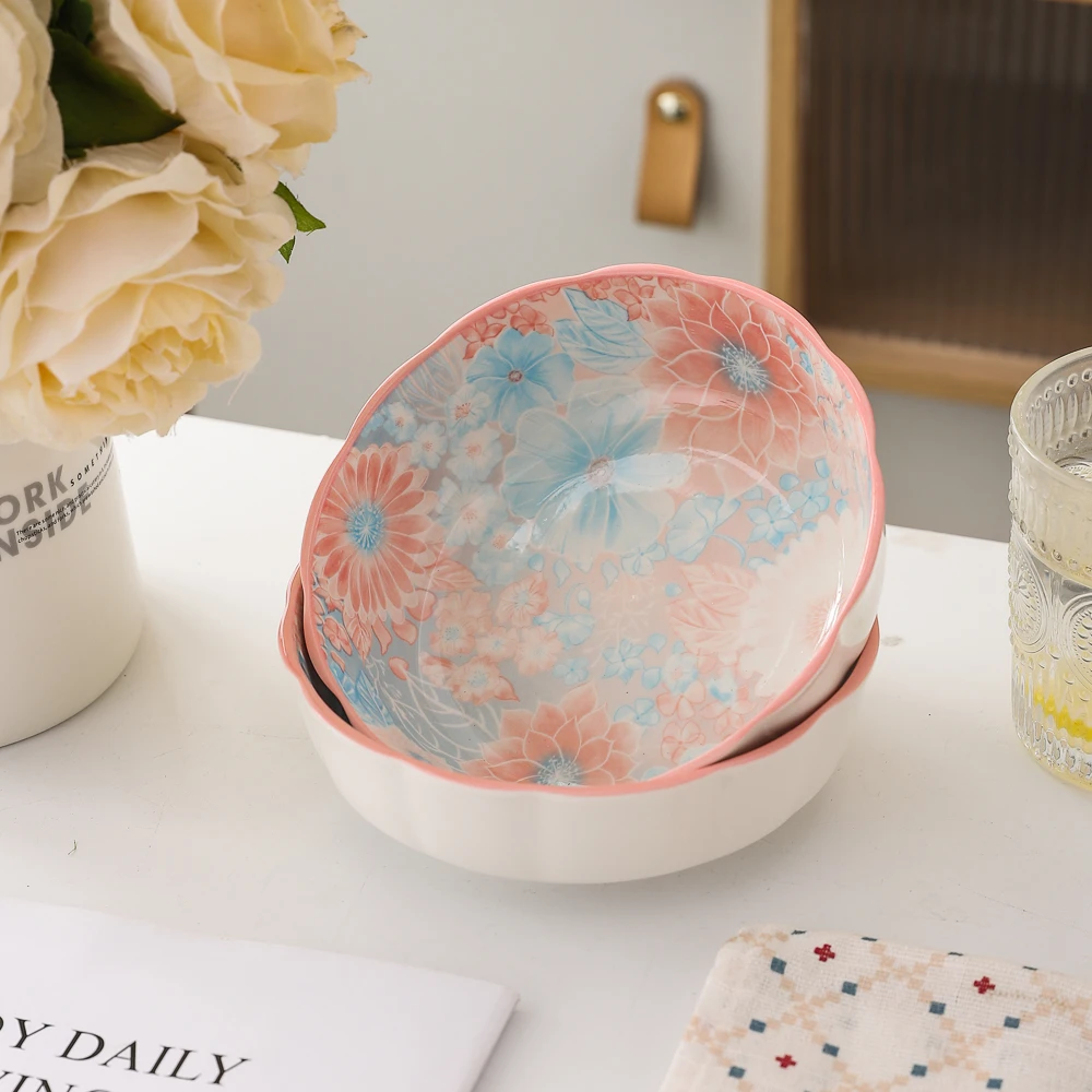 花海系列清新可爱家用陶瓷餐具6英寸南瓜碗甜品碗（2个装）