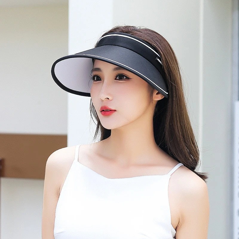 夏季防晒帽子女薄款无顶遮阳帽时尚发箍发卡式弹力大檐风感波粒