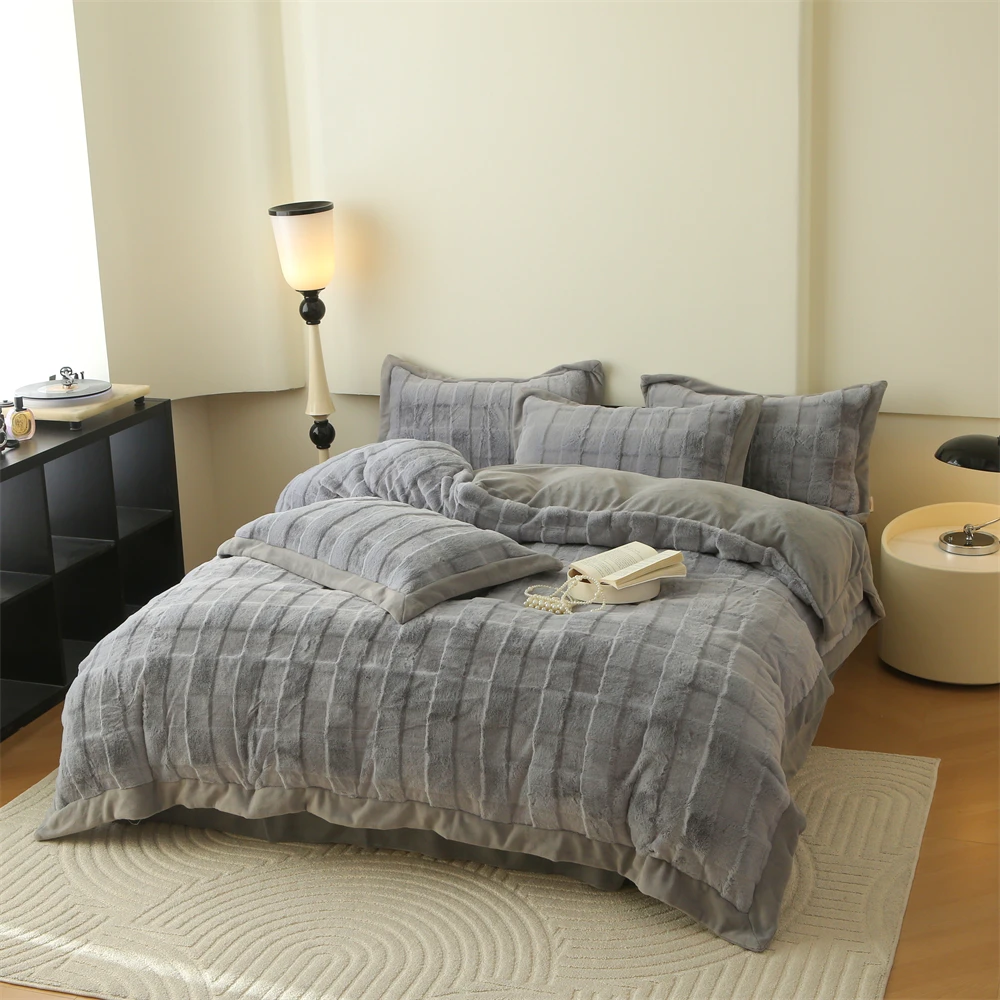 菲罗蒙灰色绒四套件 简约轻奢纯色加绒加厚冬季保暖四件套