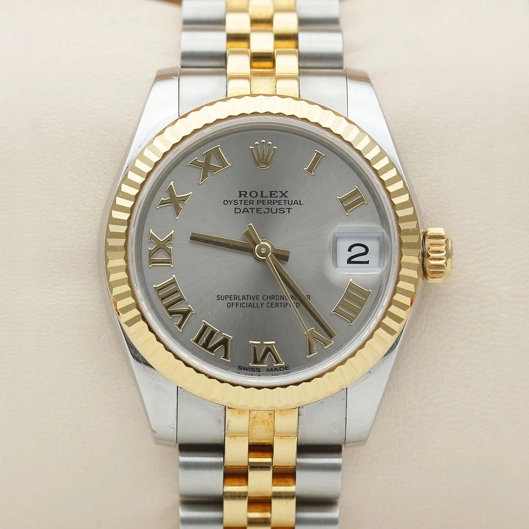 99新 Rolex/劳力士 时尚捡漏价日志178273间金罗马刻31mm少见灰盘