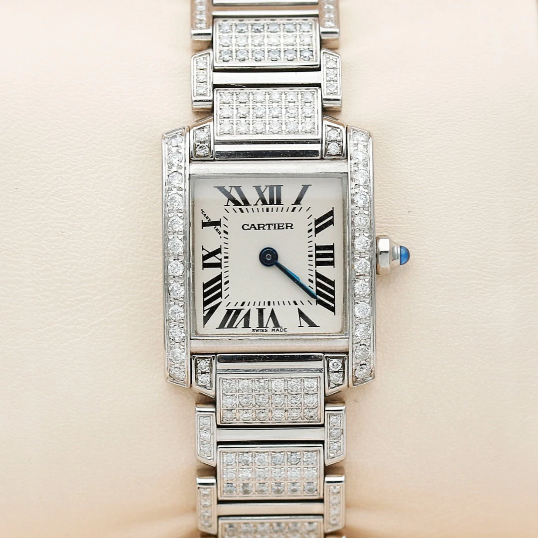 99新 Cartier/卡地亚 坦克精钢后钻25X20mm石英女表单表W51008Q3