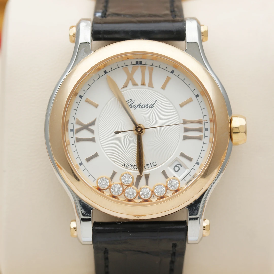 99新 Chopard/萧邦 快乐钻系列/18k玫瑰金原钻/36mm/自动机芯单表