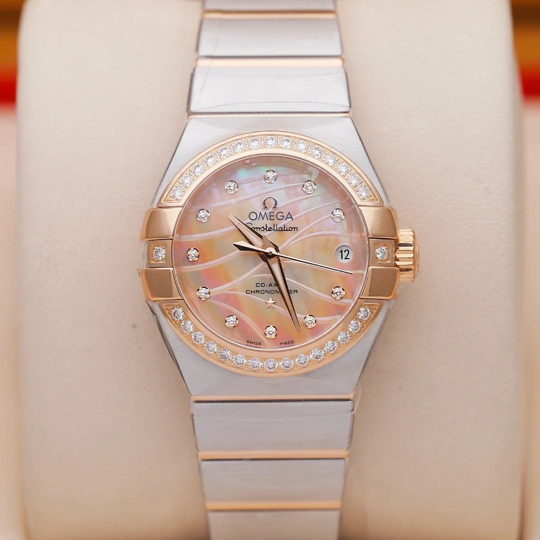 99新 Omega/欧米茄 星座系列27mm/玫瑰金原钻/自动机械/单表