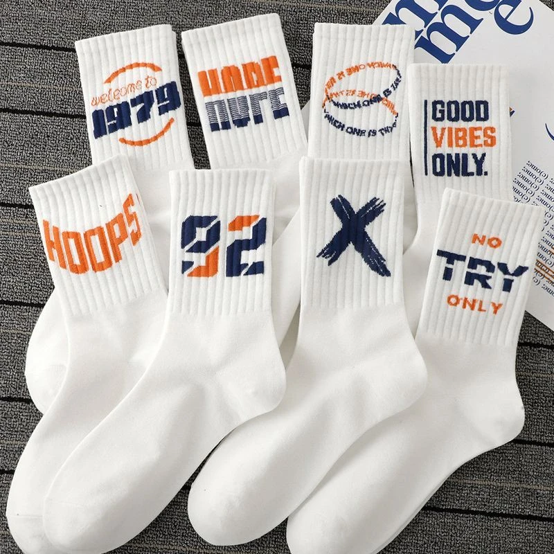 袜子男百搭防臭ins潮流白色运动秋冬新款情侣中筒男士篮球长袜男