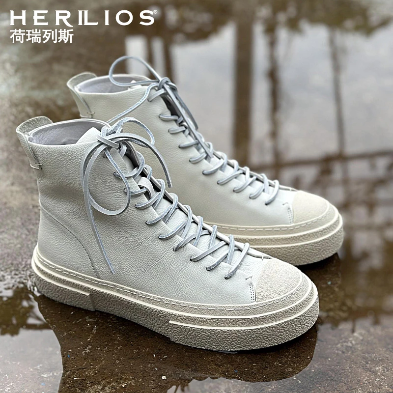 herilios 欧美潮流男士厚底增高板鞋韩版百搭休闲时尚高帮潮鞋
