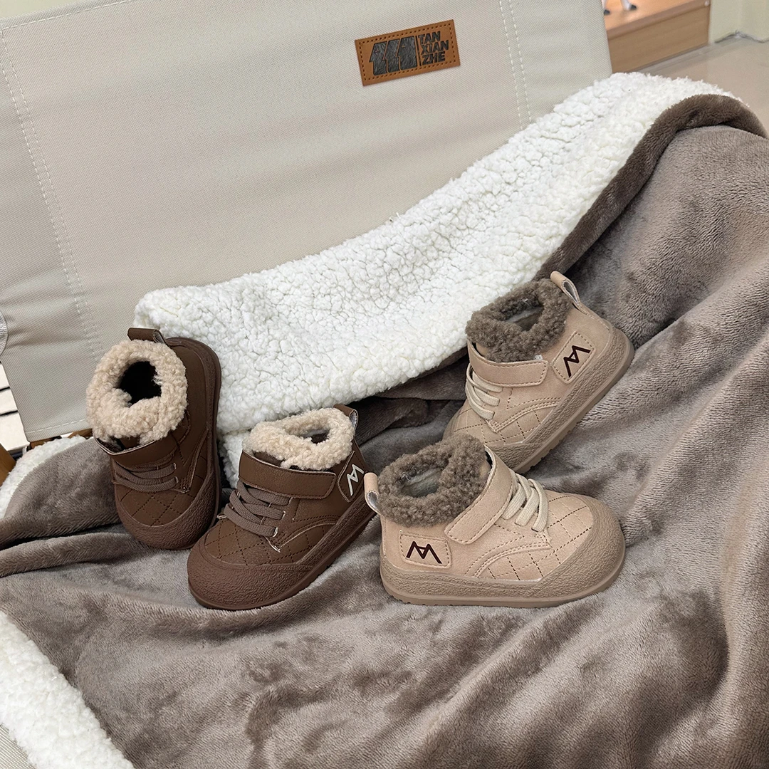 儿童女童男宝加绒短靴棉鞋保暖冬季时尚休闲百搭软底防滑小童冬鞋