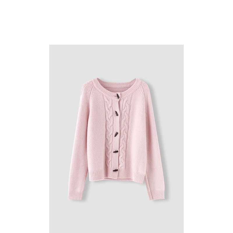 【LAOYUGAODING】高品质-MNAXZS077X牛角筘洋绒＋洋毛纯色针织开衫