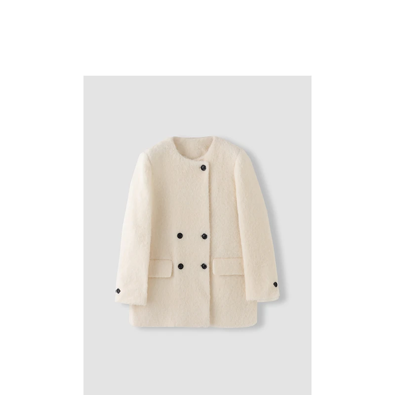 【直播间同价】自成焦点~韩系温柔纯色洋毛外套 米白 NWZN008