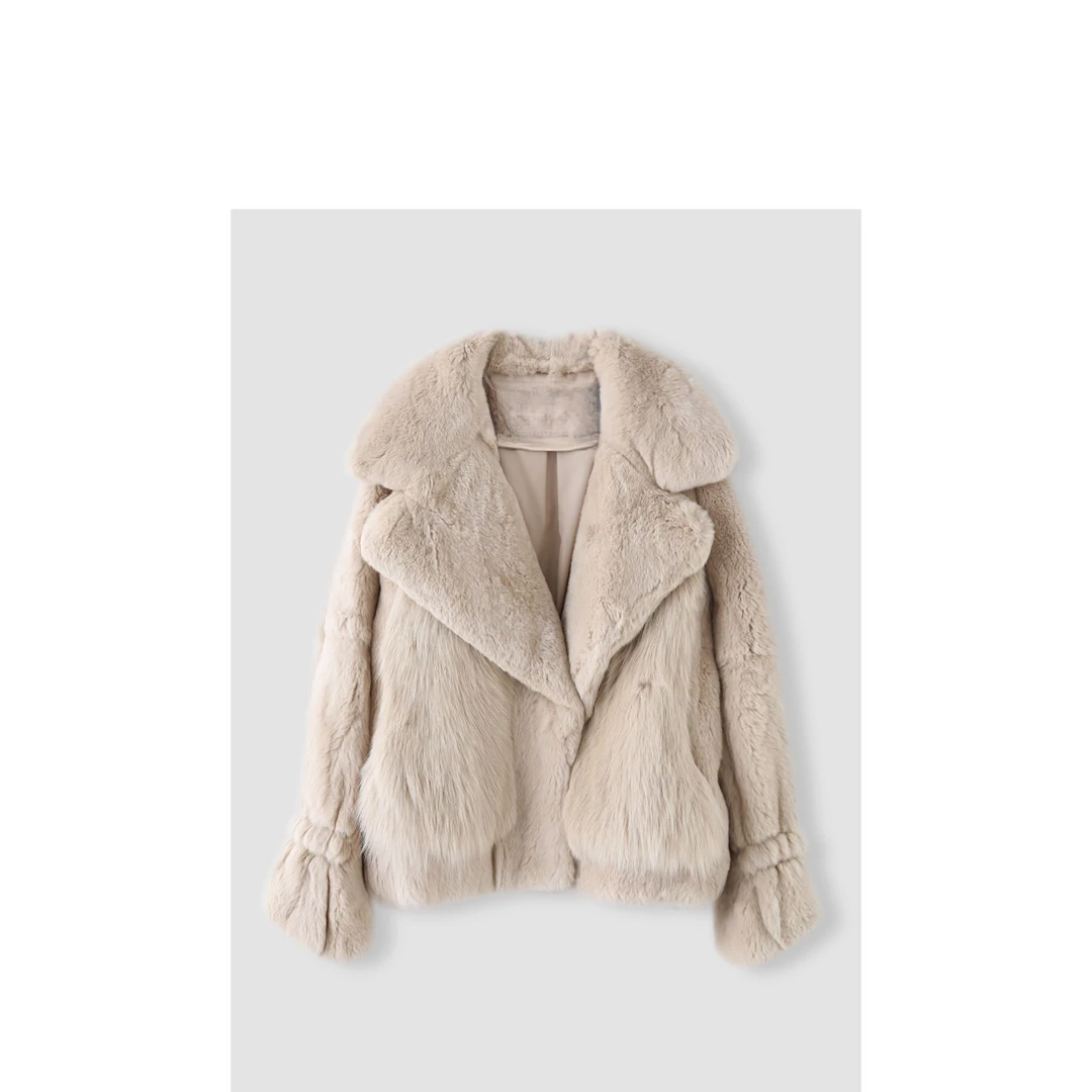 【直播间同价】高端奢华贵气时尚小众设计感皮草上衣 浅驼 NWZH079X