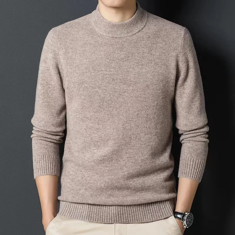 【100%纯羊毛500克】男士重磅加厚圆领半高领长袖羊毛衫纯色8801