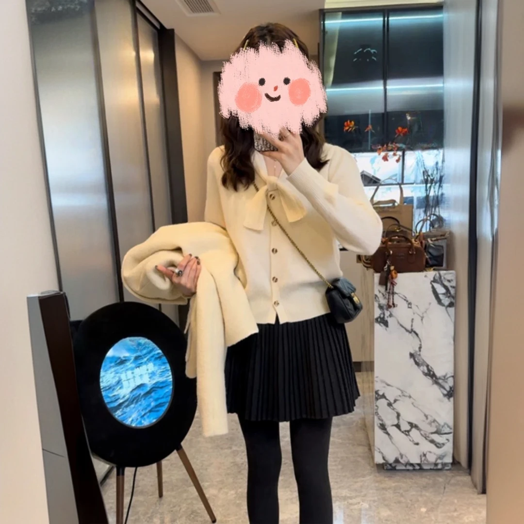 秋冬搭配一整套女2024新款法式蝴蝶结针织毛衣半身裙小香风两件套