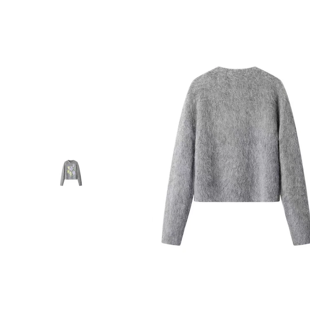 G5624-2024秋冬新款百搭时尚刺绣提花套头毛衣针织衫女