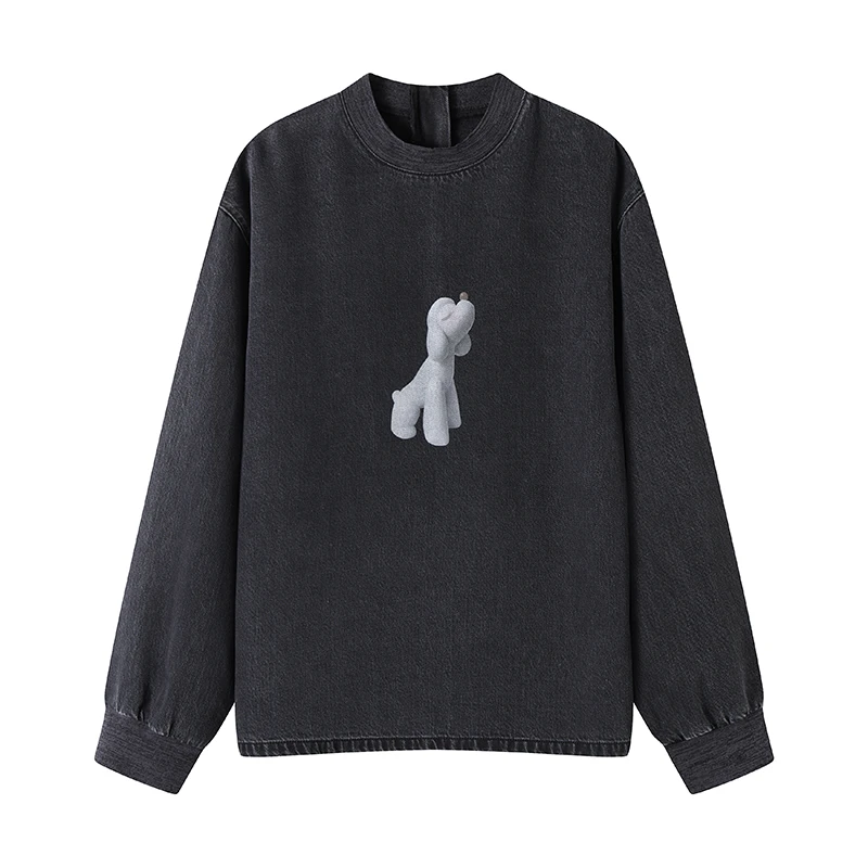 【小狗】2024秋季新款百搭时尚宽松字母印花半高领牛仔卫衣女.Abby