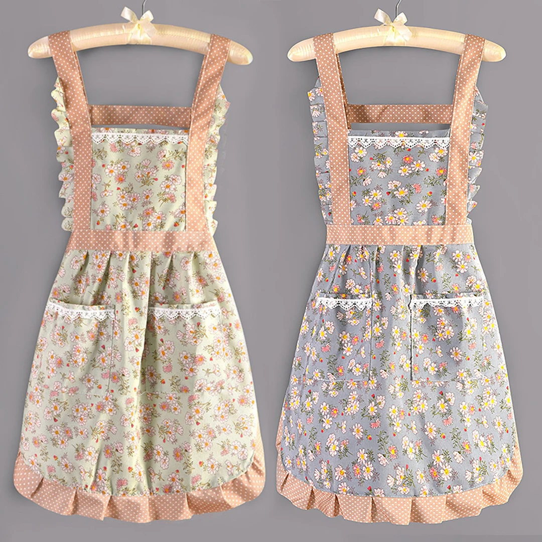 公主裙围裙新款帆布面料防污厨房餐厅罩衣工作服围腰