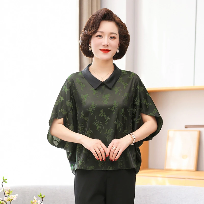 春夏新款妈妈装衬衫时尚蝙蝠袖休闲减龄显瘦气质优雅中老年女装潮