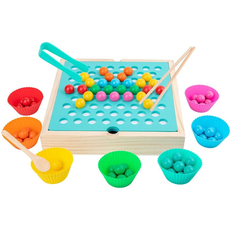 四合一记忆棋夹珠子游戏儿童益智早教启蒙颜色认知亲子木制科学..