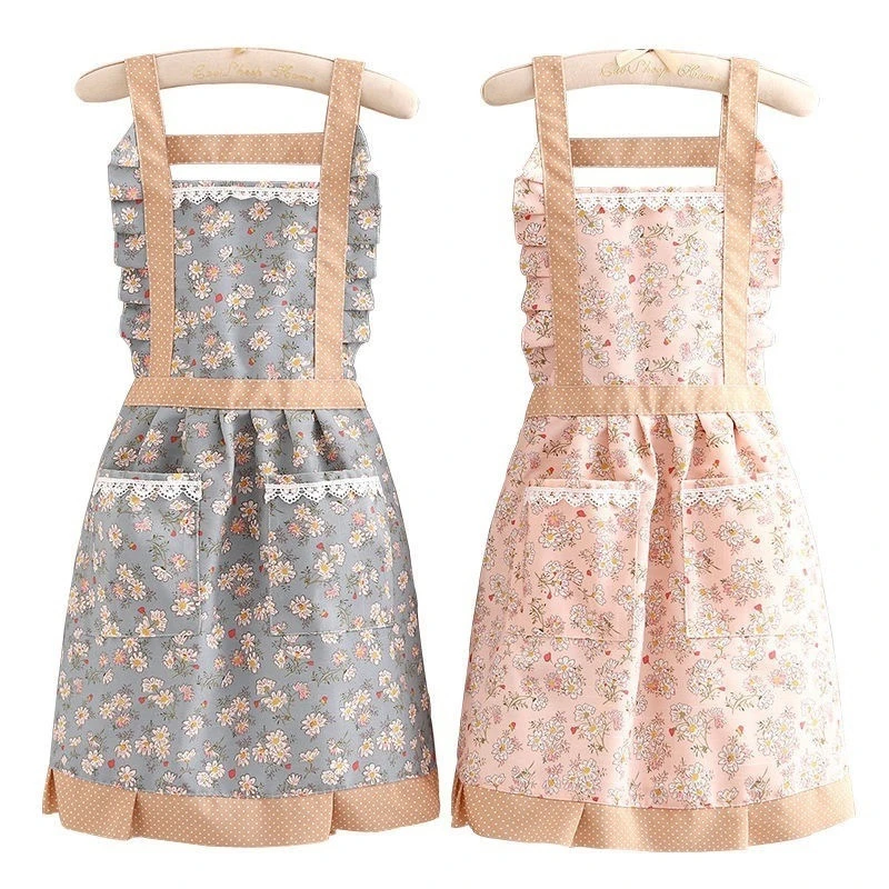 新款帆布围裙女可爱洋气家用厨房做饭透气韩版耐磨公主裙成人工作