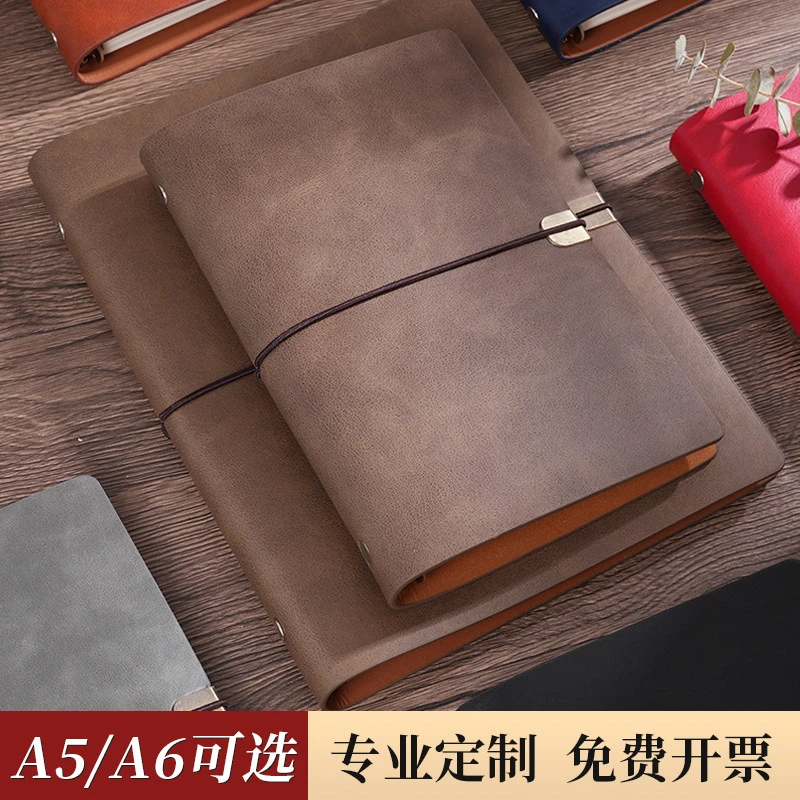 A5复古绑带活页本A6企业logo定制笔记本子可拆卸软皮简约本子