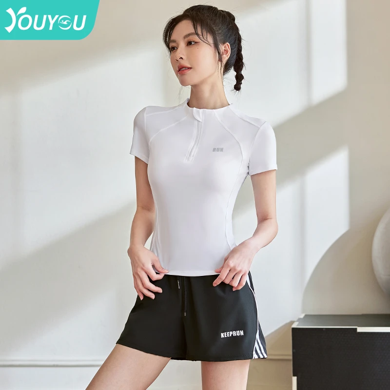 清仓31015健身女夏季透气瑜伽服短袖速干跑步套装紧身运动上衣