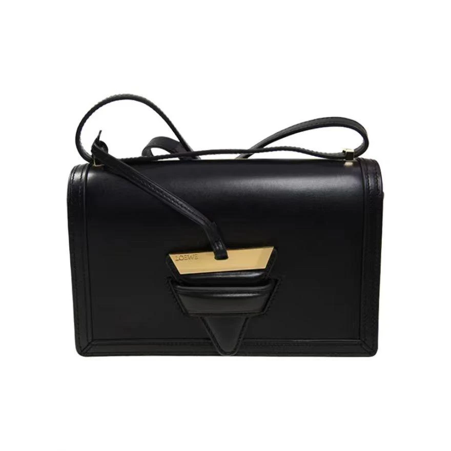 95新 LOEWE/罗意威 小号巴塞罗那全皮黑色斜挎单肩包19cm/A587