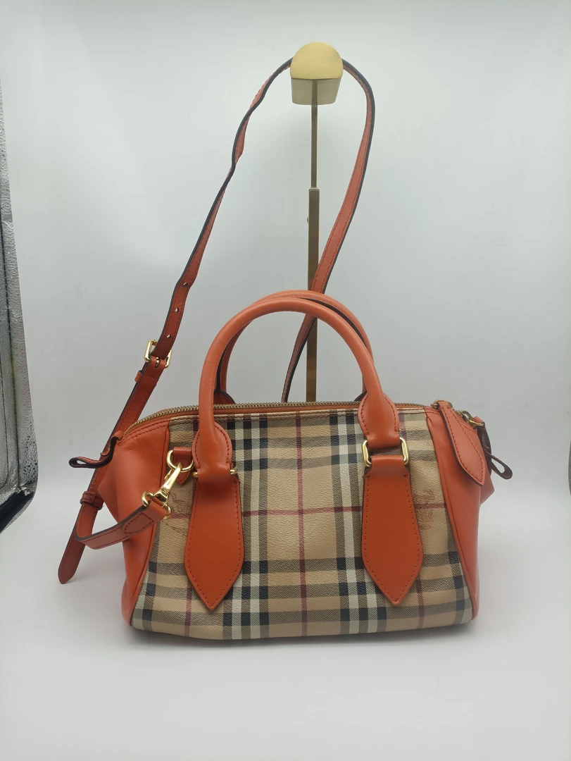 95新 BURBERRY/博柏利 波士顿小号橙色橘色单肩斜挎包27cm/A595