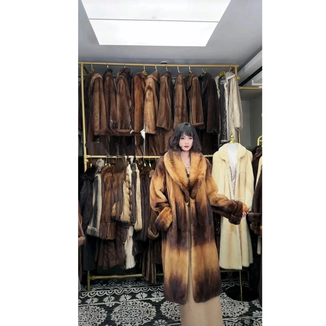 H600 黄金色 貂皮大衣 衣长110  胸围125  中古皮草