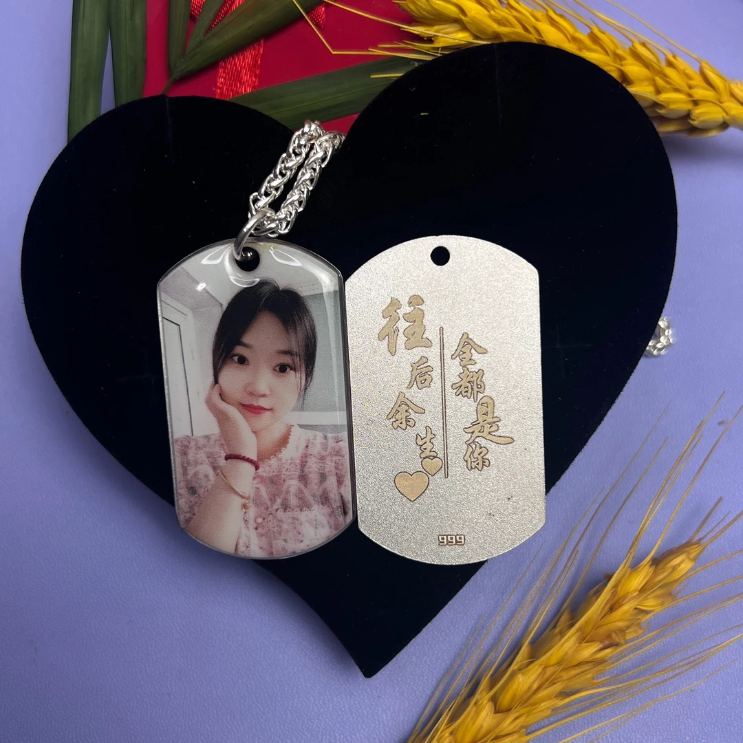 吊坠足银 定制情人节礼物纯银彩色照片手工吊坠纯银项链创意刻字