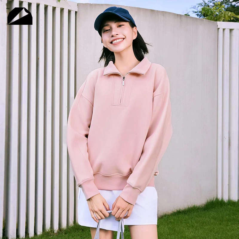 DEEP SEARCH 半拉链卫衣男女款保暖户外显瘦防风运动宽松翻领上衣