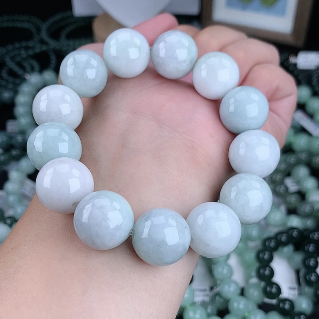 缅甸天然翡翠A货16-17翡翠圆珠手串男士大颗渐变时尚单圈多样性发
