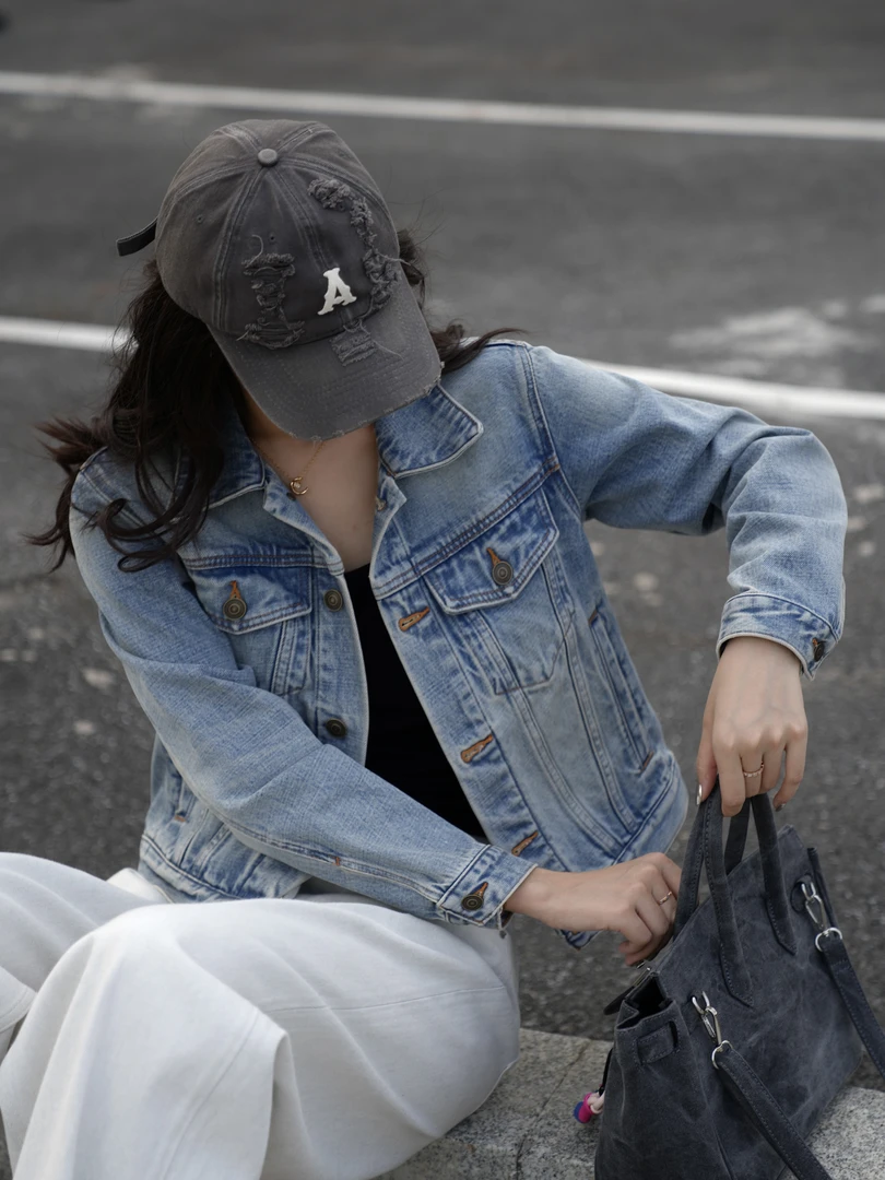 Choumei Home秋季新品女士牛仔外套 美式复古翻领时尚夹克